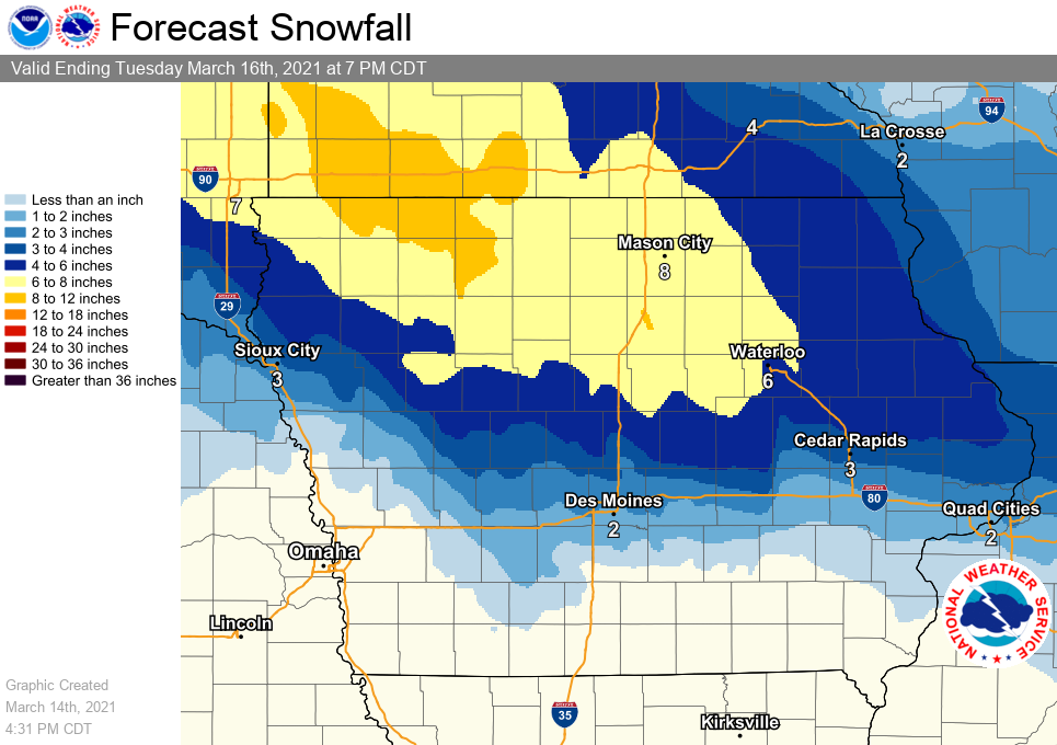Winter Storm Warning Issued for Northern Iowa ISCN