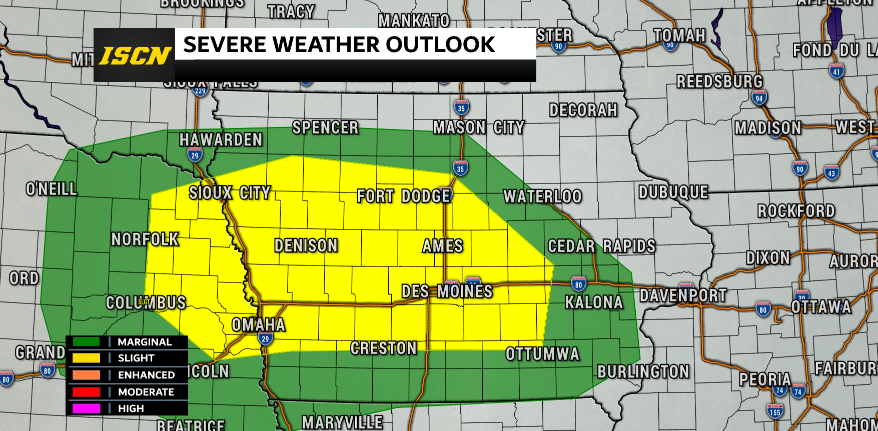 Slight Risk of Severe Weather Tuesday Across Parts of Iowa ISCN