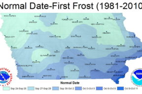 First frost in Iowa Date