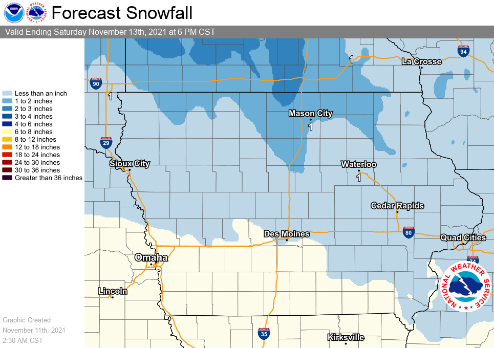 Iowa Snowfall Forecast Map