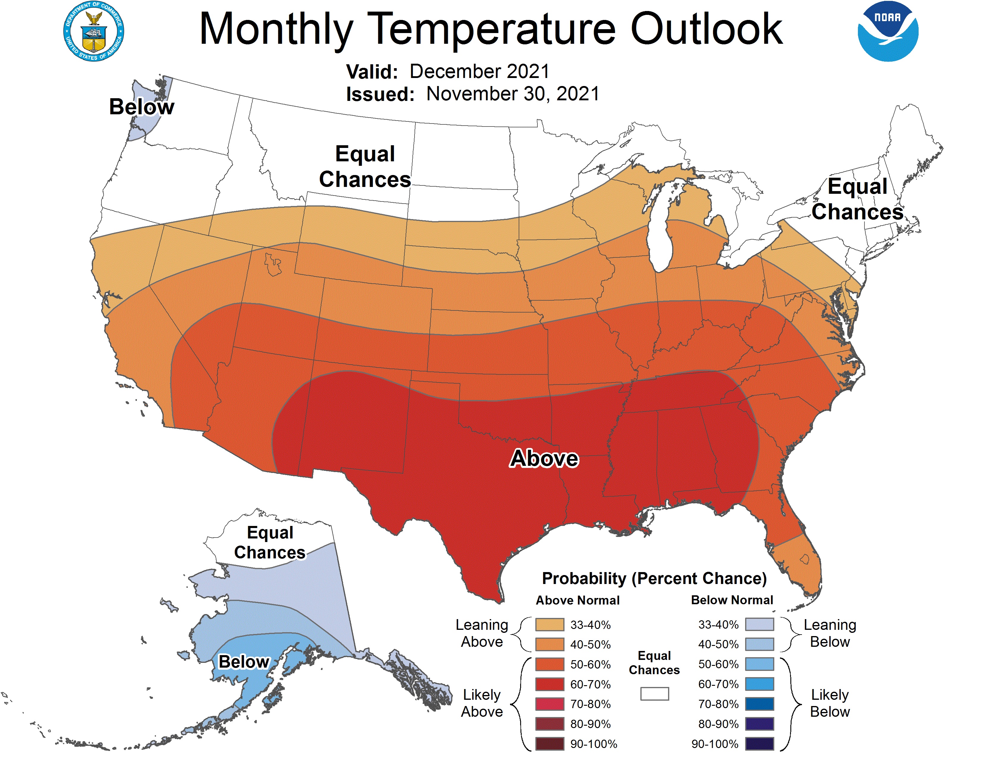 December 2021 monthly temperature outlook