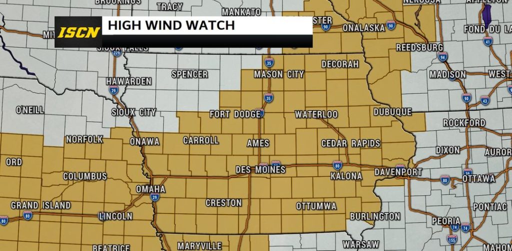 high wind watch issued for parts of Iowa