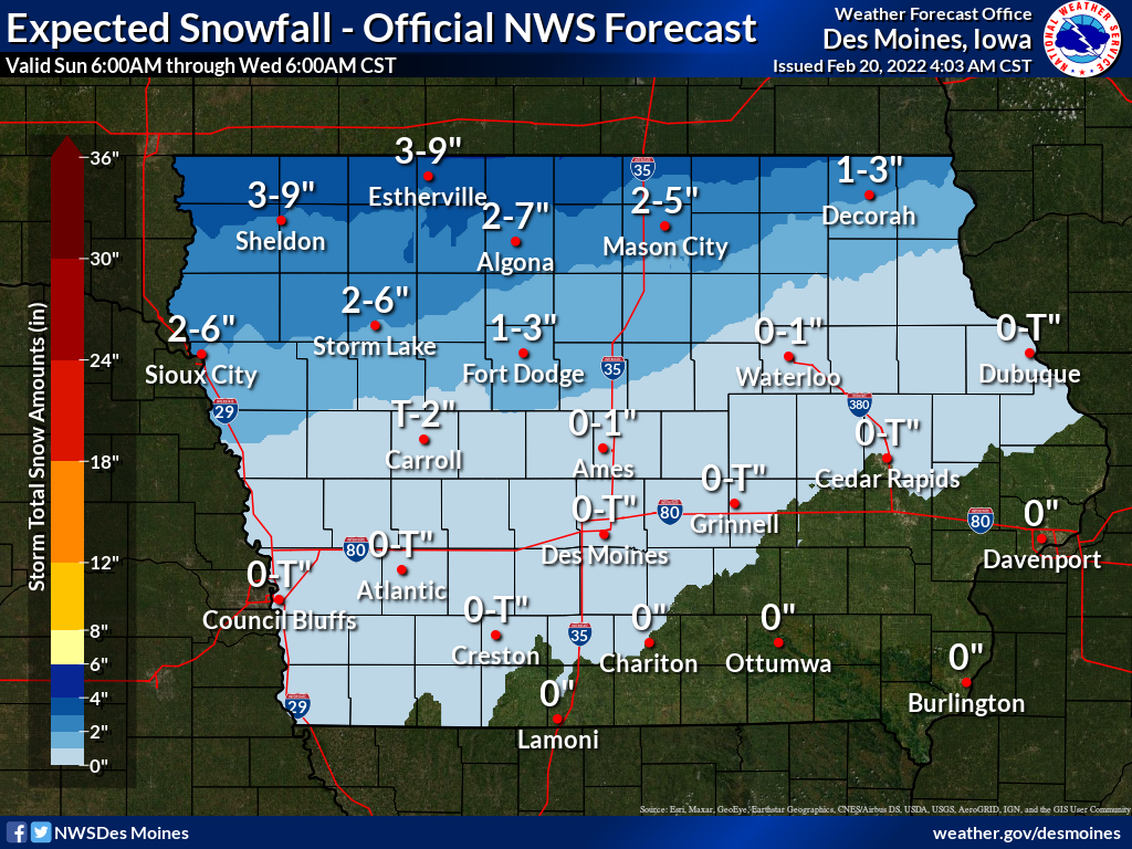 Iowa snowfall forecast 