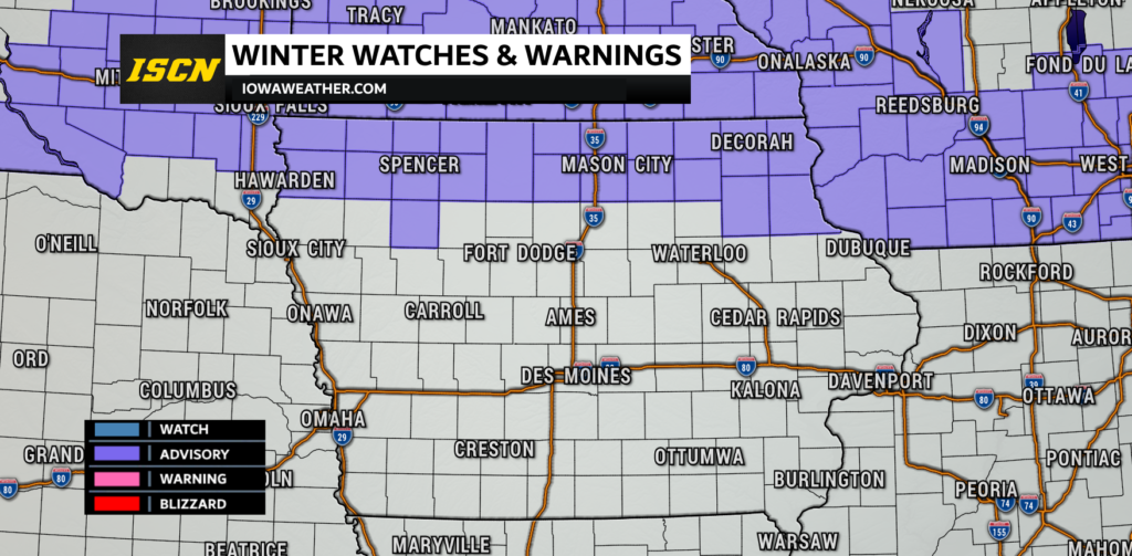 Iowa Winter Weather Advisory Across Northern Iowa