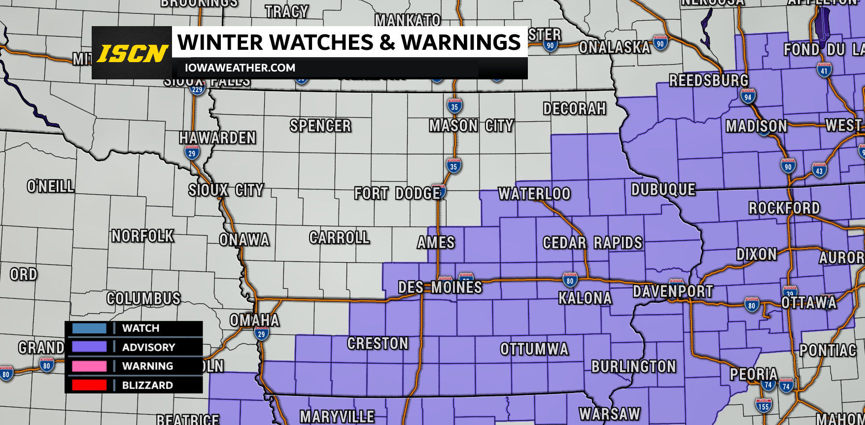 Winter Weather Advisory Issued Sunday into Monday Across Parts of Iowa