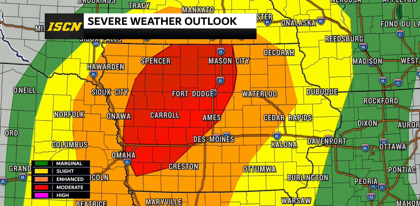 Moderate Risk Issued for Iowa Tornadoes, Large Hail, and Damaging