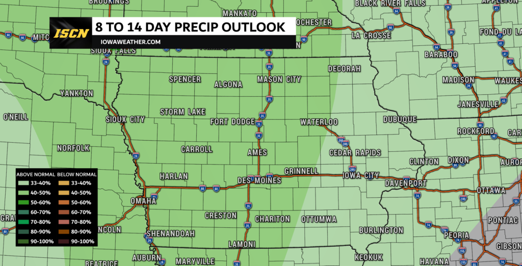 8 to 14 day precipitation outlook for for Iowa. Valid November 4st through 10th, 2022. 