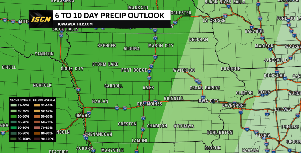 6 to 10 day precipitation outlook for for Iowa. Valid November 1st through 5th, 2022. 