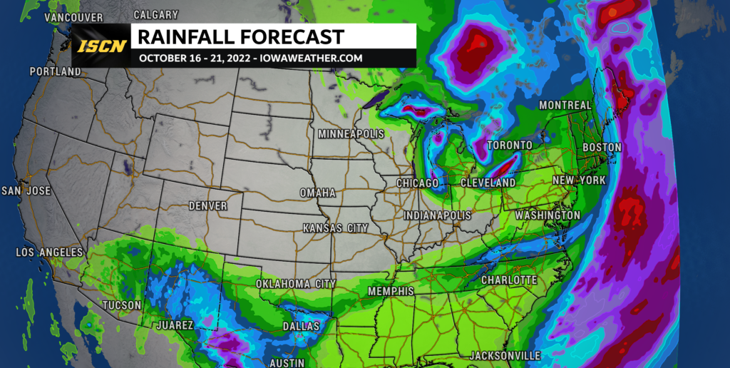 United States forecast rainfall amounts for the week of October 17th, 2022