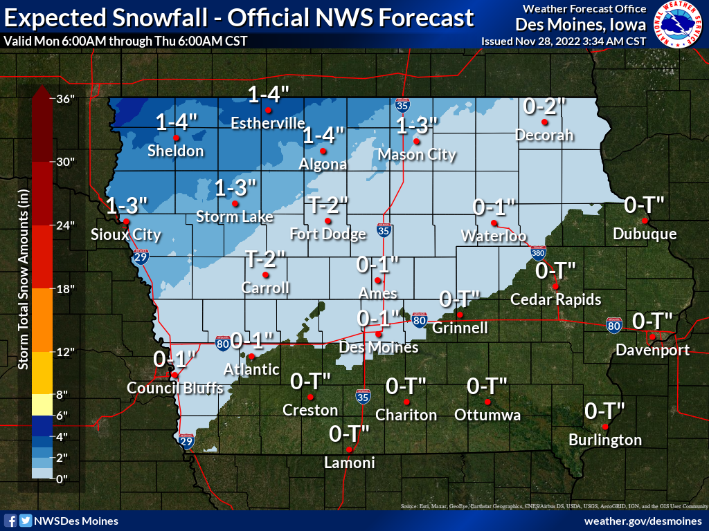 Iowa Snowfall Forecast from the National Weather Service