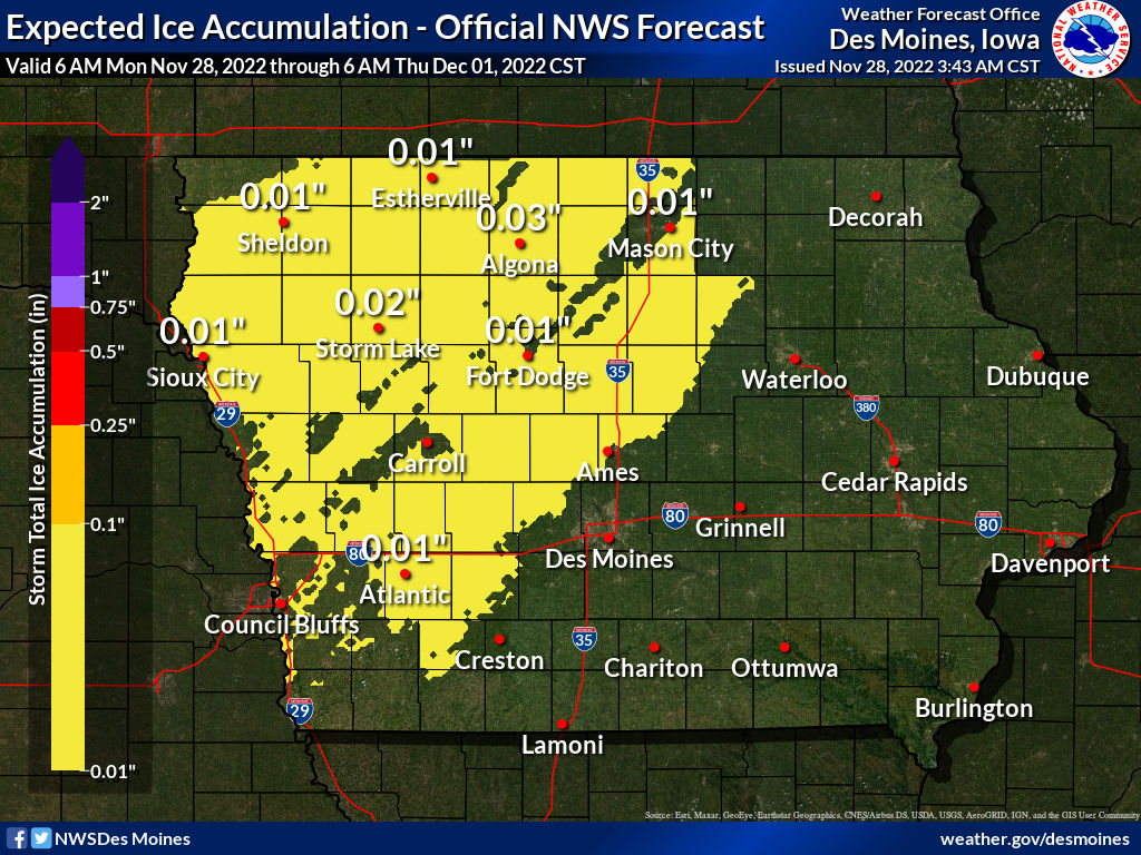 Iowa Ice Accumulation Forecast for Iowa