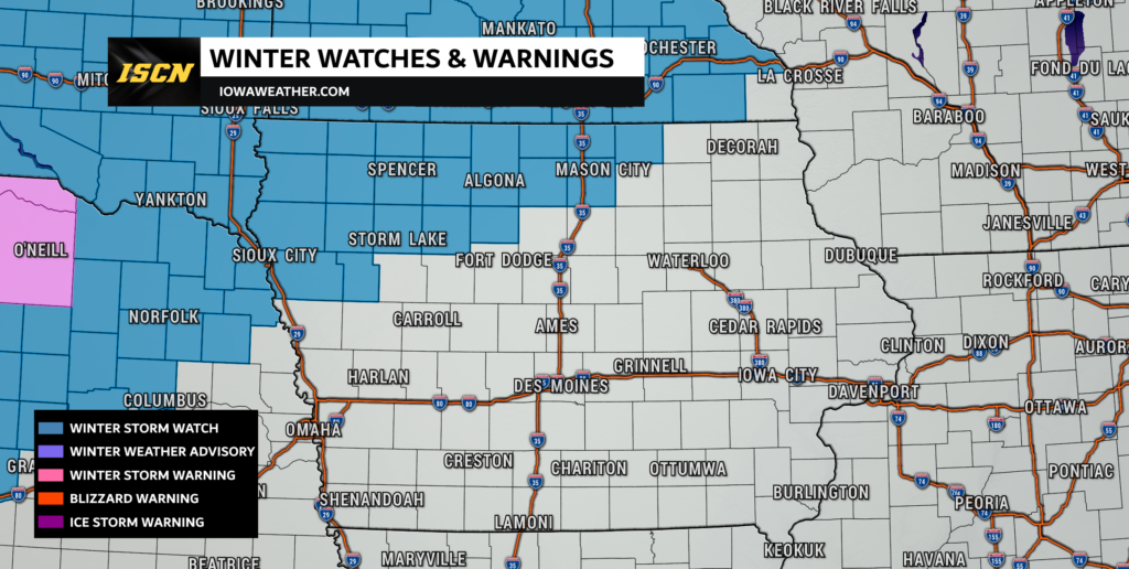 Winter storm watch issued for northwest and north-central Iowa Monday into Tuesday 