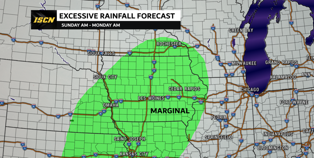 Marginal risk of excessive rainfall in Iowa Sunday into Monday