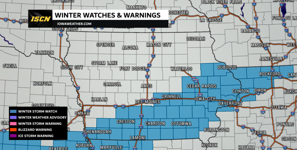 Winter Storm Watch Issued for the Southeast Half of Iowa