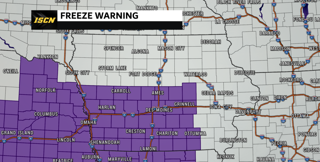Freeze Watch & Warning Issued For State of Iowa