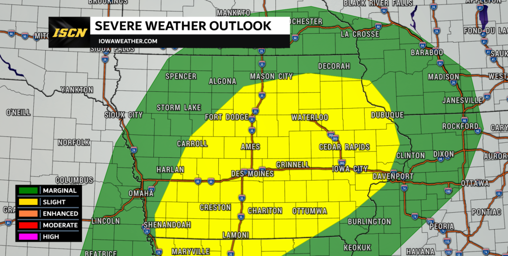 Sunday May 7th, 2023 severe weather outlook in Iowa