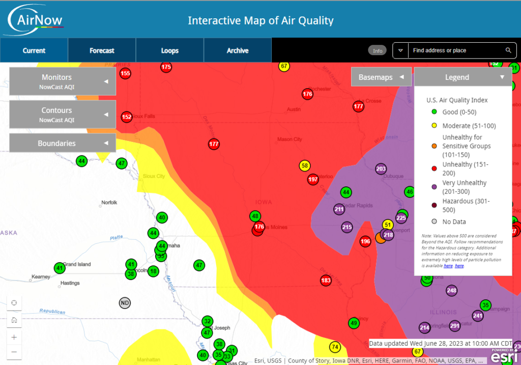 Air quality index for Iowa