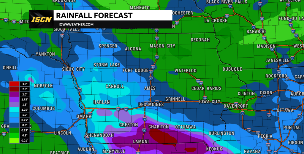Rainfall forecast for the state of Iowa