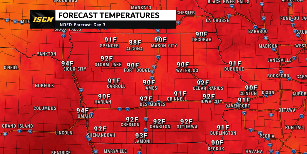 Iowa Forecast Temperatures for Wednesday