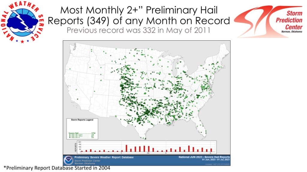 2+" hail reports in June 2023