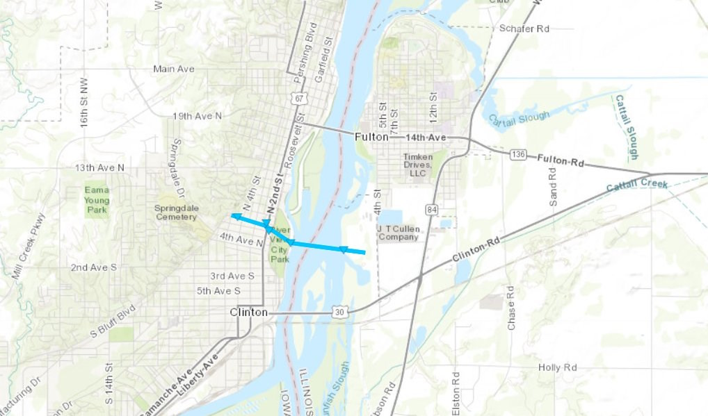 Clinton, Iowa Tornado Path that Turned into a Waterspout