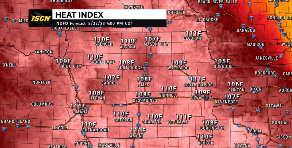 Iowa Heat index temperature forecast