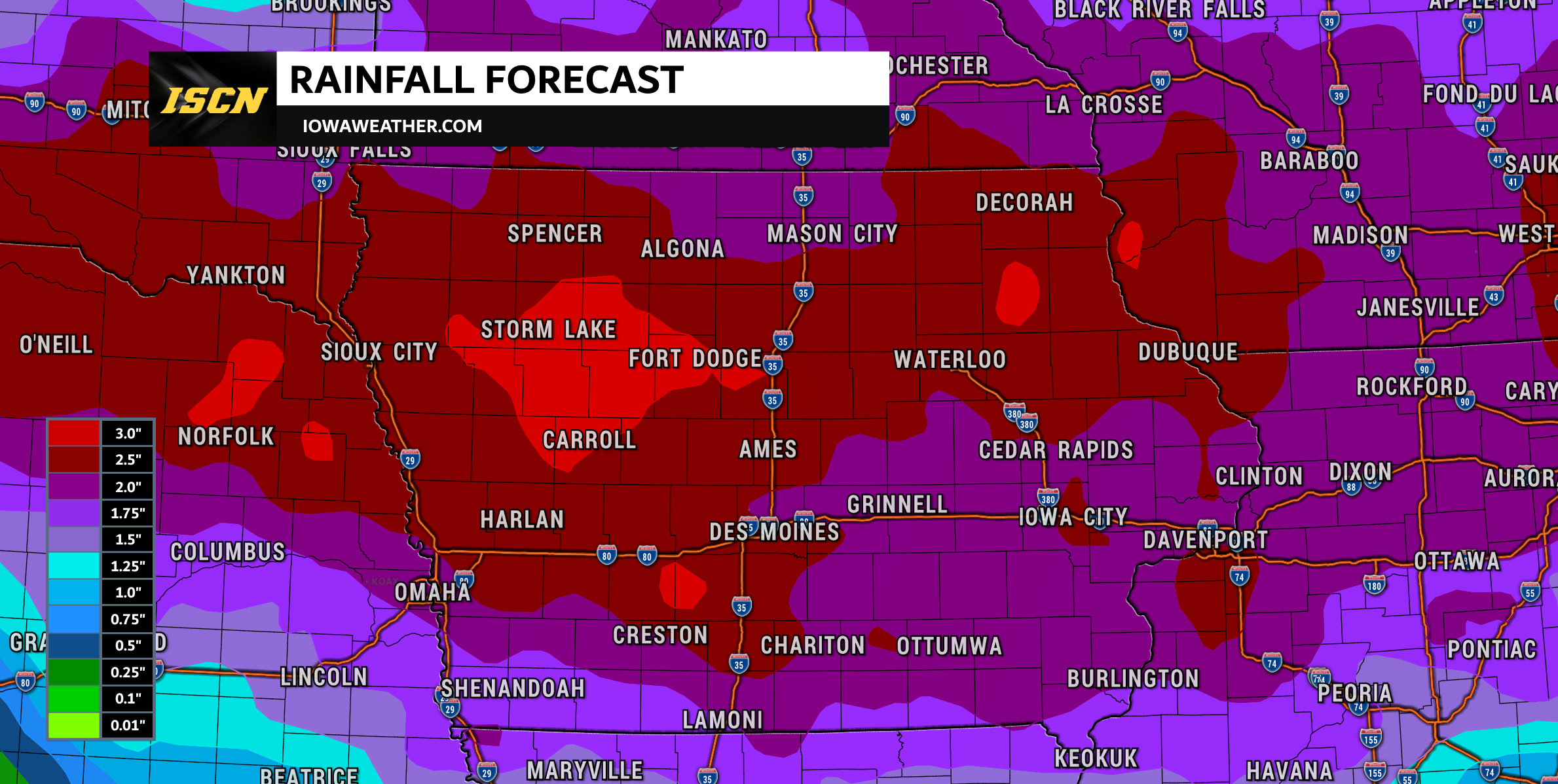 Soggy Stretch of Heavy Rain Late Week in Iowa