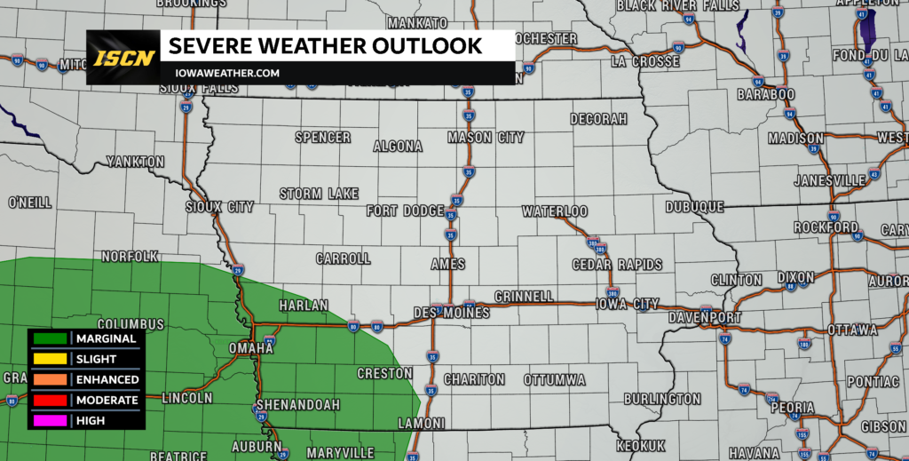 A marginal risk severe weather outlook for Wednesday in Iowa