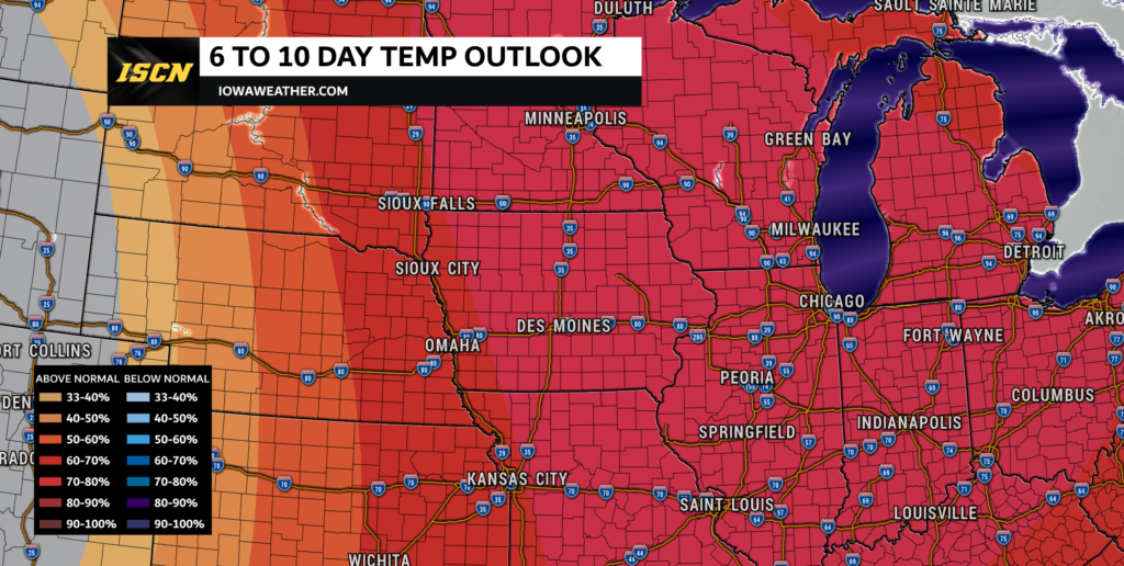 6 to 10 day temperature outlook for Iowa