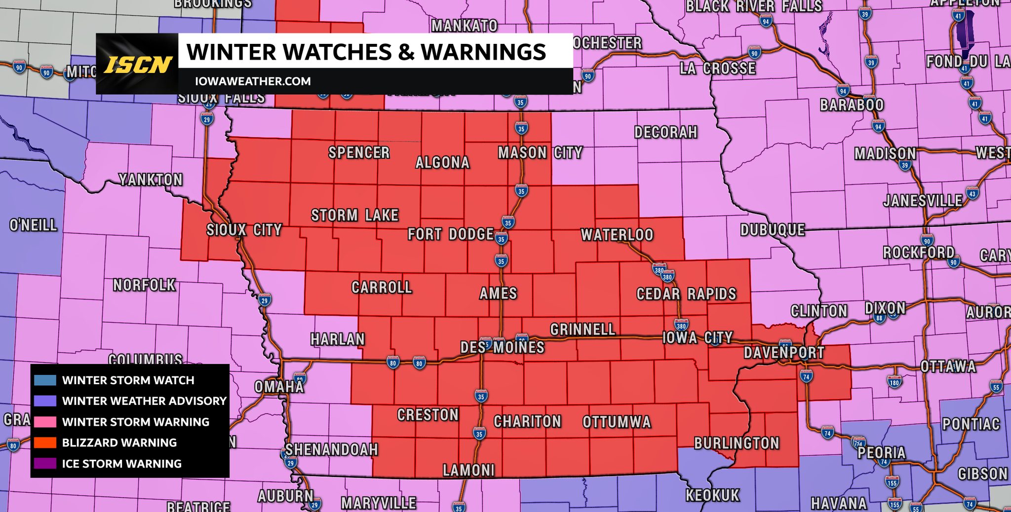 Blizzard Warning Issued for Much of Iowa