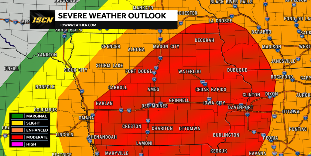 Moderate Risk of severe weather in Iowa