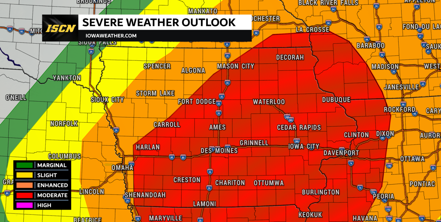 Moderate Risk of Severe Weather Issued for Tuesday in Iowa