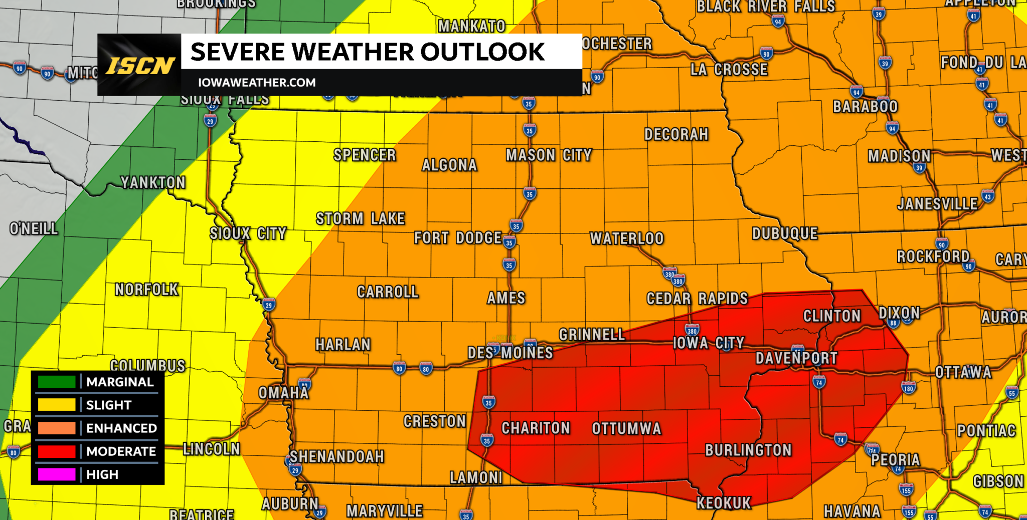 Moderate Risk of Severe Weather Issued for Tuesday in Iowa