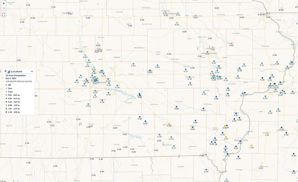 Rainfall Reports From Thursday Evening into Friday morning in Iowa