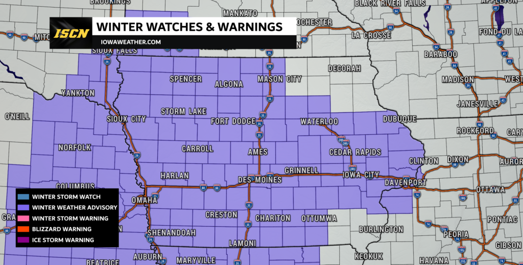 Iowa Winter Weather Advisory for December 13, 2024