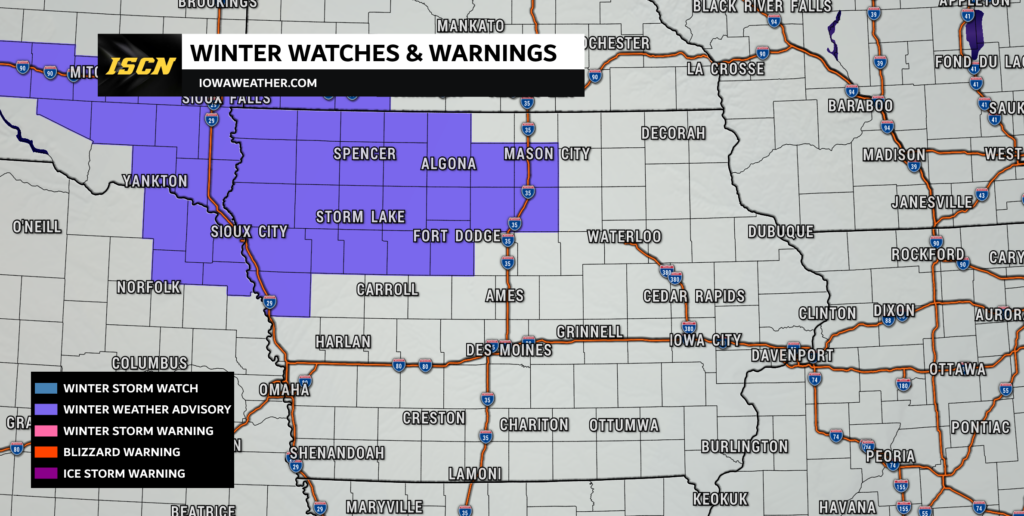 Iowa Winter Weather Advisory across Northwest Iowa for Monday February 10th, 2025