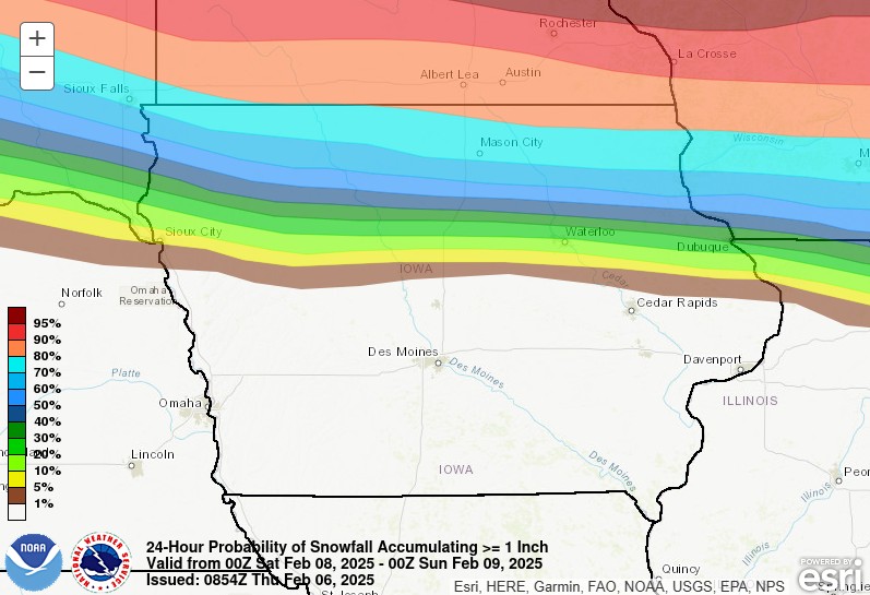 Accumulating Snow Probabilities across Iowa