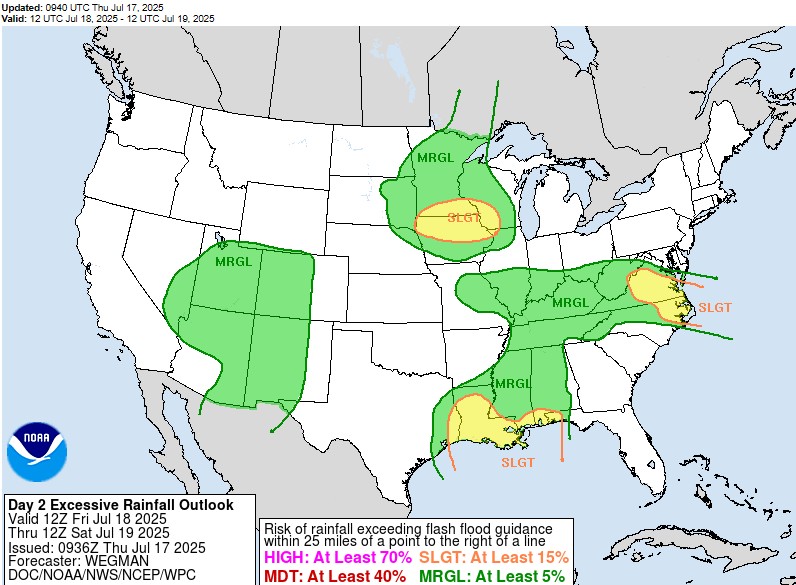 Excessive rainfall outlook for Friday July 18th, 2025