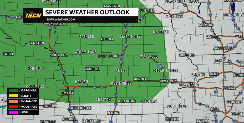 Marginal risk of severe weather Friday July 18th, 2025 in Iowa