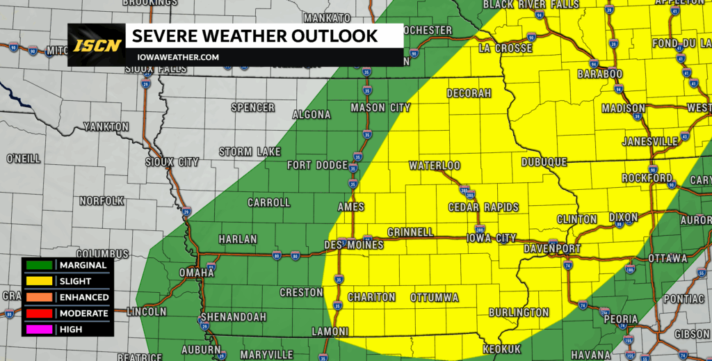 Saturday August 9th, 2025 Severe Weather Outlook for Iowa - Slight Risk across eastern Iowa