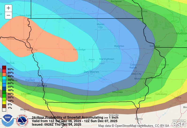 Weather Prediction Center Snowfall Probabilities - IowaWeather.com Weather Prediction Center Snowfall Probability map