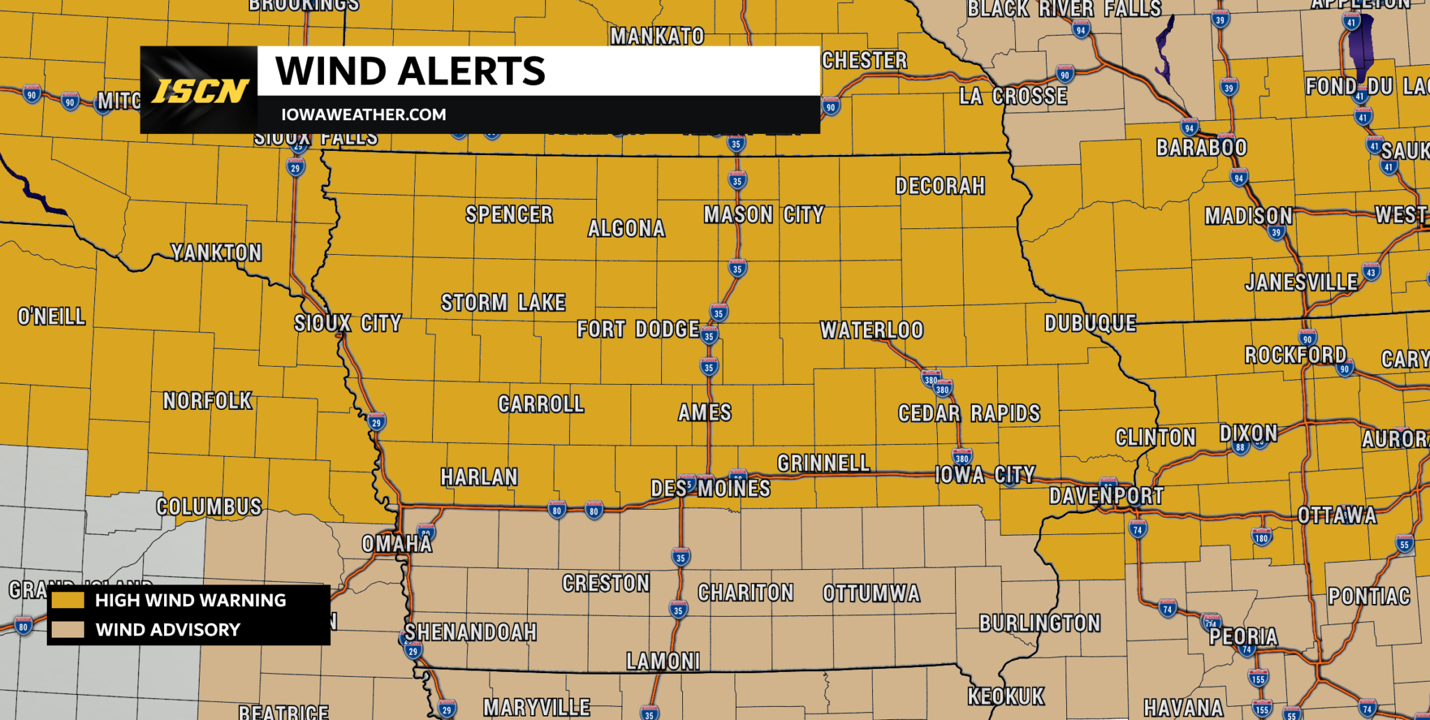 High Wind Warnings Across Iowa Tonight: Gusts Up to 60 MPH