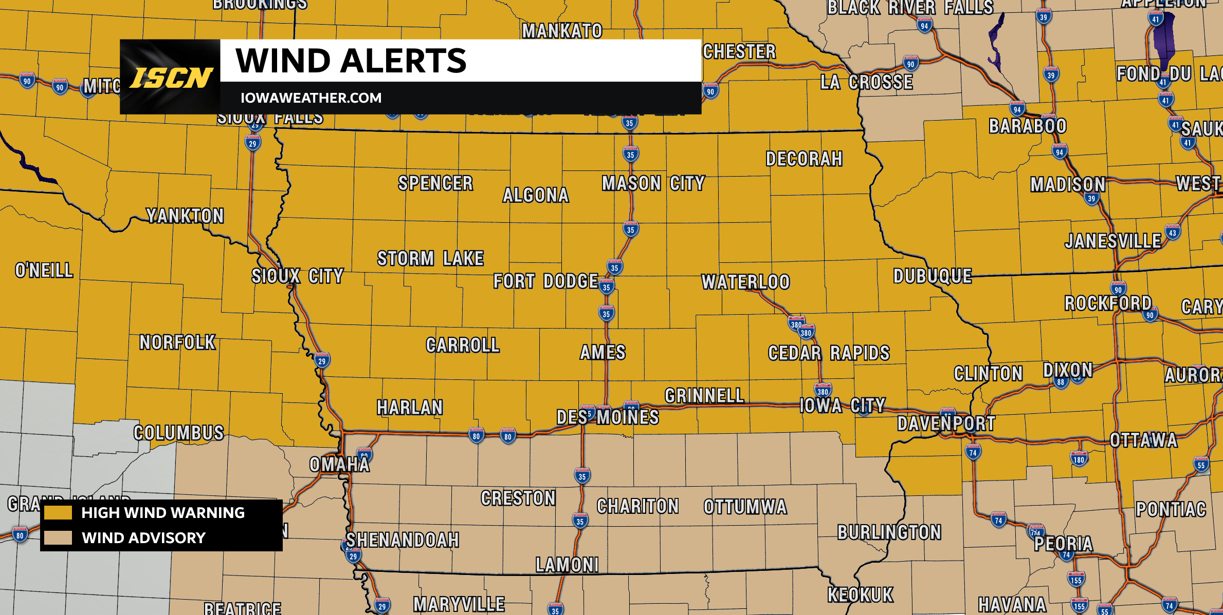 High Wind Warnings Across Iowa Tonight: Gusts Up to 60 MPH