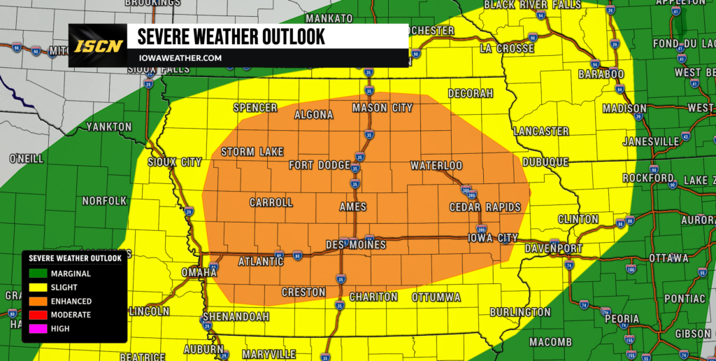 Iowa Enhanced Risk of Severe Weather Threat for Friday May 15, 2026