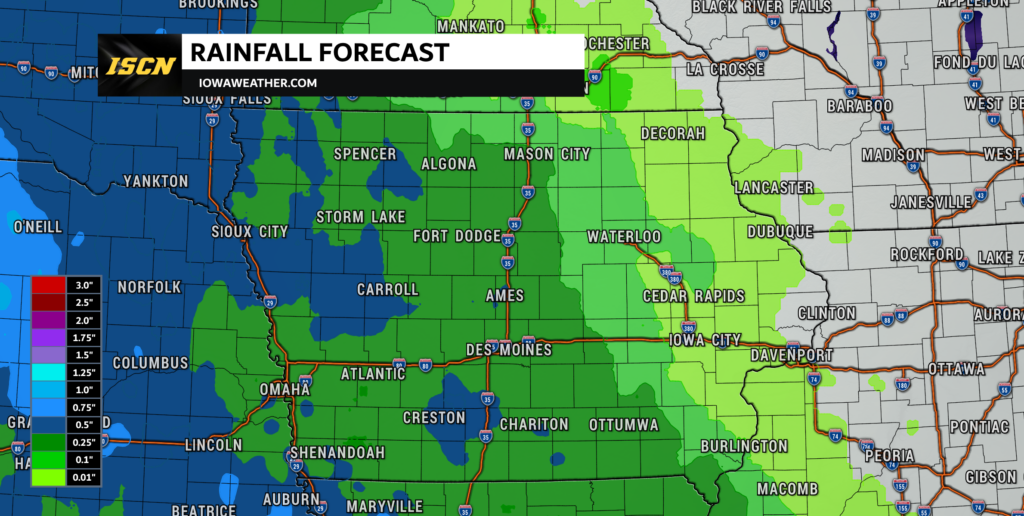 Iowa Rainfall Forecast through Monday morning 6/1/2026