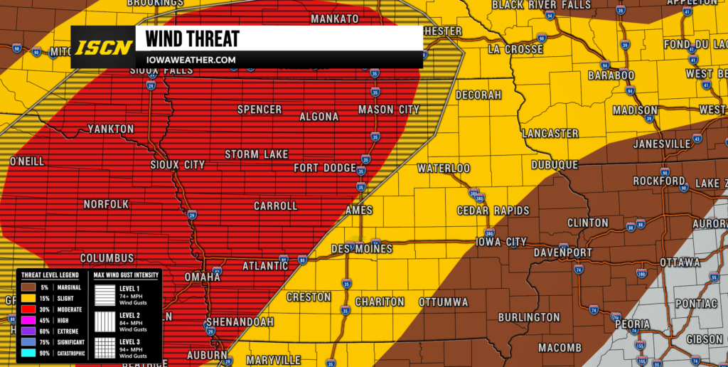 Iowa Wind Threat for Sunday - IowaWeather.com Iowa Wind Threat for Sunday, May 17, 2026