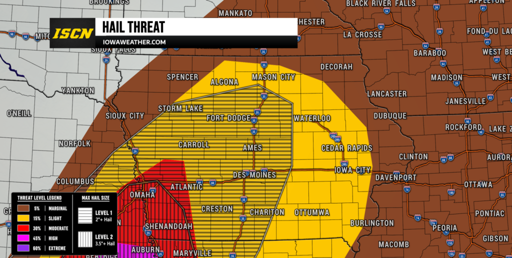 Iowa Hail Outlook for Monday, May 18, 2026