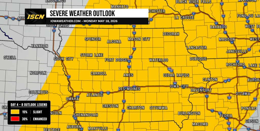 Slight Risk of Severe Weather on Monday, May 18, 2026
