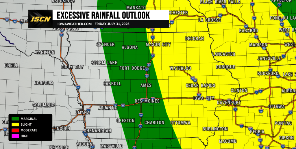 Excessive Rainfall Outlook for Iowa from the Weather Prediction Center for July 31st.