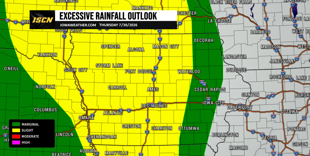 Excessive Rainfall Outlook for Iowa from the Weather Prediction Center for Thursday July 30th.